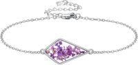 wholesale 925 Sterling Silver Purple Dried Flowers Rectangle Charm Chain Bracelet Gothic Jewelry-Pressed Flower
