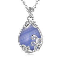 wholesale 925 Sterling Silver Moss Agate Teardrop Pendant Necklace for Women-Blue Lace Agate