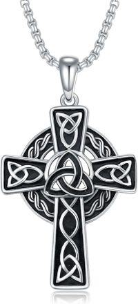 wholesale Silver Celtic Cross Pendant Necklace for Men with 2 5mm 22 +2 Adjustable Rolo Chain-F-style