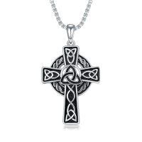 wholesale 925 Sterling Silver Celtic Cross Pendant Necklace for Men with 2.5mm 22 +2  Rolo Chain-F-style
