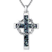 wholesale 925 Sterling Silver Labradorite Stone Cross & Crown Of Thorns Pendant Christian Jewelry For Men/Women-Cross Abalone 3