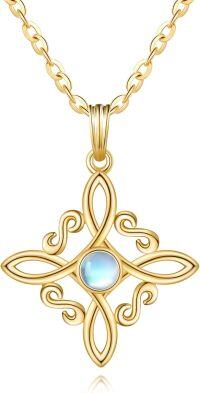 wholesale 14K Gold Black Onyx Obsidian Witch's Knot Pendant Necklace-celtic cross witches knot