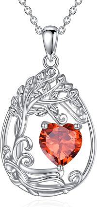wholesale Sterling Silver Tree of Life Teardrop Pendant Gemstone Necklace-01-Jan-Garnet