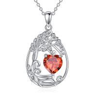 wholesale 925 Sterling Silver Heart Pendant Necklace Wholesale Gold Plated-01-Jan-Garnet