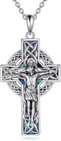 wholesale 925 Sterling Silver Abalone Shell Celtic Knot Crucifix Cross Pendant Necklace for Women-0-0
