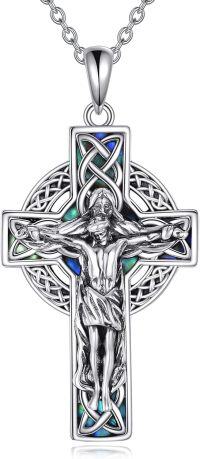 wholesale 925 Sterling Silver Abalone Shell Celtic Knot Crucifix Cross Pendant Necklace for Women-Jesus II