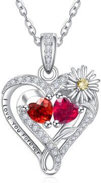 wholesale  Sterling Silver Daisy Heart Birthstone Necklace for Women -01-07-Jan-Jul