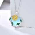 wholesale 925 Sterling Silver Heart-Shaped Sunflower & Leaves Pendant Necklace for Women-0-1