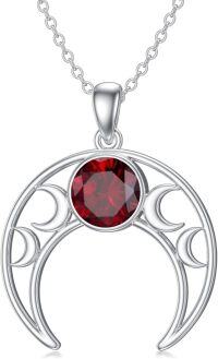wholesale 925 Sterling Silver Triple Moon Pendant Necklace with Birthstone-January