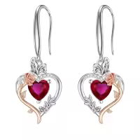 TOUPOP Sterling Silver Garnet Heart Butterfly Earrings-undefined