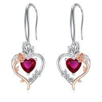 TOUPOP Sterling Silver Garnet Heart Butterfly Earrings-undefined