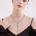wholesale 925 Sterling Silver Black Plated Stretching Cat Pear Cut Zircon Pendant Necklace-0-1