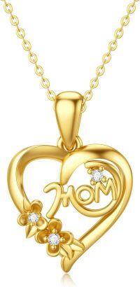 wholesale 14K Gold Floral Heart I Love You Mom Pendant Necklace - 16/18 inch Chain-Gold Mom Heart Necklace