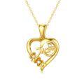 wholesale 14k Gold Mom Heart Pendant Necklace With Cubic Zirconia Flower Design-0-0