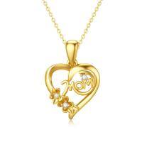 wholesale 14k Gold Mom Heart Pendant Necklace With Cubic Zirconia Flower Design-Gold Mom Heart Necklace