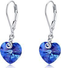 wholesale 925 Sterling Silver Austrian Crystal Heart Birthstone Dangle Drop Earrings-March