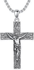 wholesale 925 Sterling Silver Crucifix Pendant with Cross and Jesus Statue on Chain for Men Women  24 Length-0-0