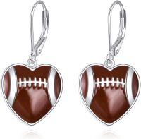wholesale 925 Sterling Silver Football Heart Dangle Drop Sports Earrings Gifts for Women-Heart Football