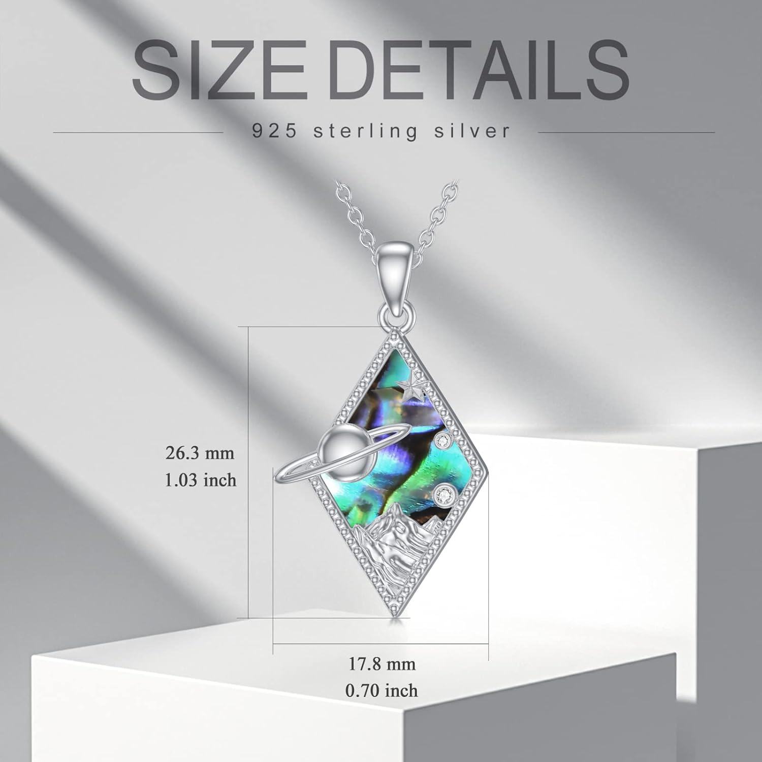 925 Sterling Silver Rotatable Abalone Shell Mountain Pendant Necklace for Women Hikers and Campers-0-4