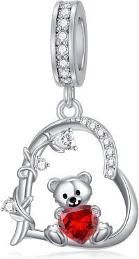 wholesale 925 Sterling Silver 12 Month Birthstone Teddy Bear Charms Bracelet Jewelry Gifts-January