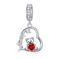 wholesale 925 Sterling Silver 12 Month Birthstone Teddy Bear Charms Bracelet Jewelry Gifts-January