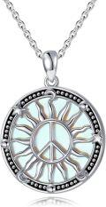 wholesale 925 Sterling Silver Round Luminous Sun & Peace Symbol Pendant Necklace for Women-0-0