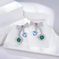 wholesale 925 Sterling Silver Blue and Green Heart Stone Bow Tie Studs for Women-0-1