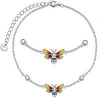wholesale 925 Sterling Silver Bee Charm Ankle Anklet with Crystal Accents for Women and Girls-Bee anklets
