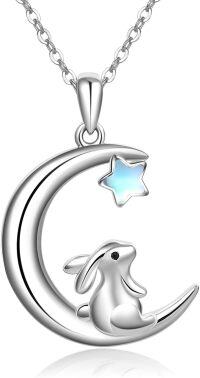wholesale 925 Sterling Silver Moon Rabbit Star Pendant Necklace s for Women Girls Mother's Day Birthday Christmas Anniversary Present Idea 45cm Chain Length-moonstone