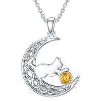 wholesale 925 Sterling Silver Cat And Moon Necklace Wholesale With Ruby Charm-November