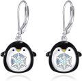wholesale 925 Sterling Silver Penguin with Snowflake Drop Leverback Earrings-0-0