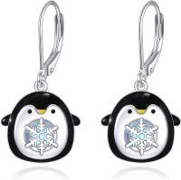 wholesale 925 Sterling Silver Penguin with Snowflake Drop Leverback Earrings-A-Penguin