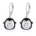 wholesale 925 Sterling Silver Penguin with Snowflake Drop Leverback Earrings-0-0