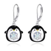 wholesale 925 Sterling Silver Penguin with Snowflake Drop Leverback Earrings-A-Penguin
