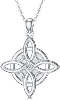 wholesale Sterling Silver Celtic Necklace with Tree of Life Witches Knot Claddagh Peace Viking Hamsa Pentagram Ankh Pendant Gift for Women Men-Witches Knot2