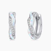 wholesale 925 Sterling Silver White Fire Opal & CZ Twist Design Hoop Earrings for Women-White