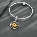 wholesale 925 Sterling Silver Compass Dangle Charm Two Tone Zircon Bead-0-2