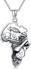 wholesale 925 Sterling Silver Africa Map Elephant Tree Pendant Necklaces for Women/Men-0-0