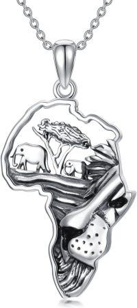 wholesale 925 Sterling Silver Africa Map Elephant Tree Pendant Necklaces for Women/Men-African Lion
