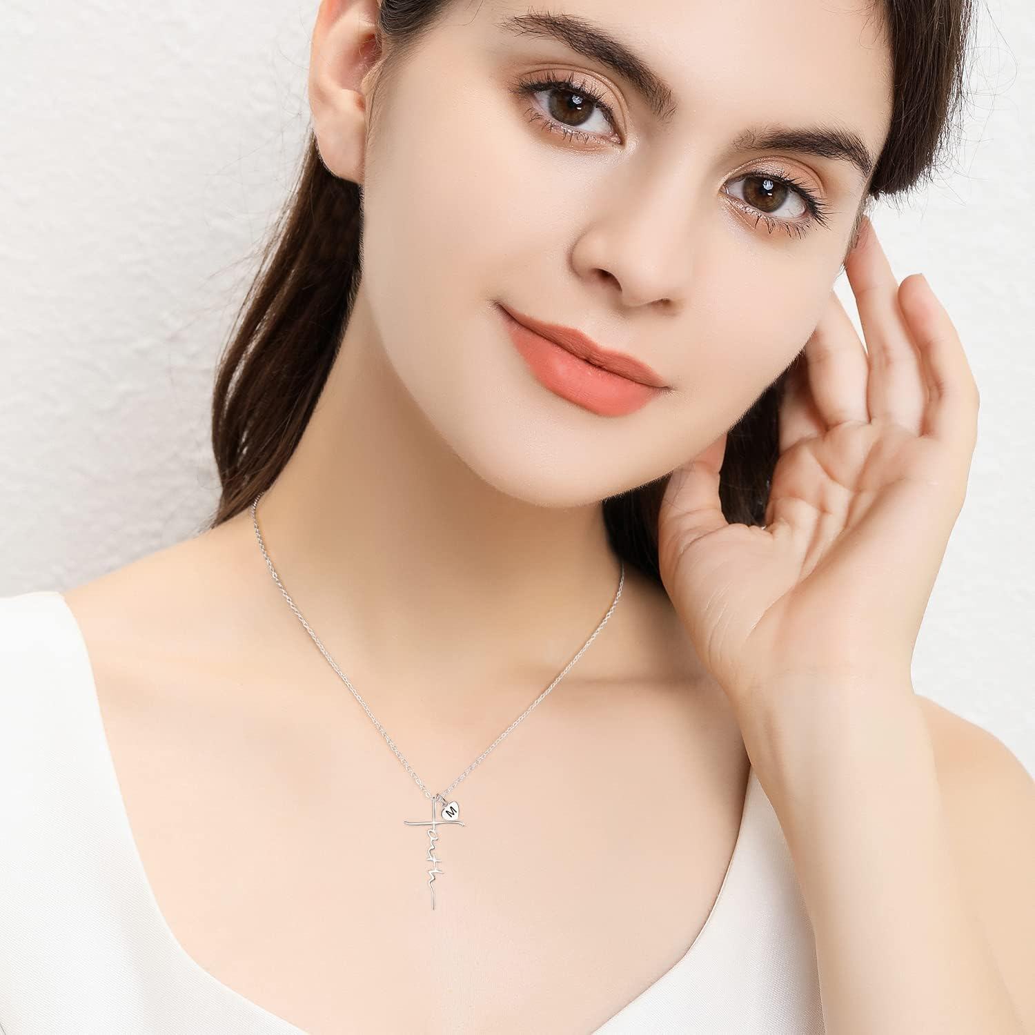 925 Sterling Silver Birthstone Faith Cross Pendant Necklace for Women-0-3