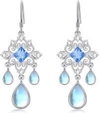 wholesale 925 Sterling Silver Blue Crystal Teardrop Moonstone Chandelier Earrings for Women-20-Boho Filigree Moonstone Earrings