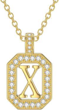 wholesale 14K Solid Gold Moissanite Initial Pendant Necklace A-Z 16 2mm Chain-X