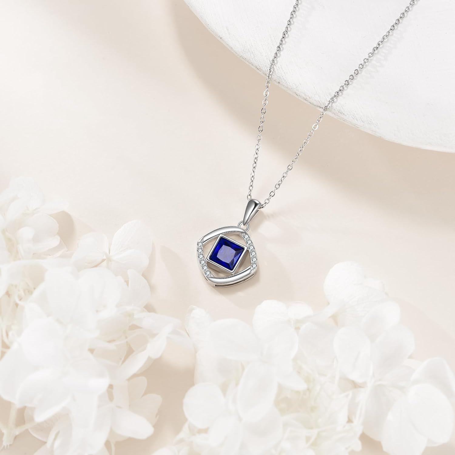 wholesale 925 Sterling Silver Square Blue Crystal Pendant Necklace for Women-0-1