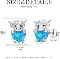 wholesale 925 Sterling Silver Blue Opal Cow Stud Earrings for Sensitive Ears-0-5