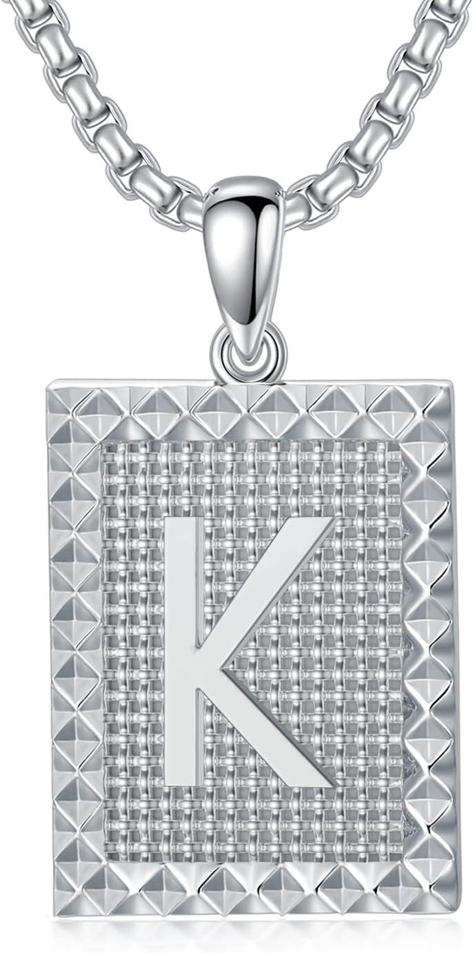 Sterling Silver A Z Alphabet Square Letter Necklace for Men Women-K