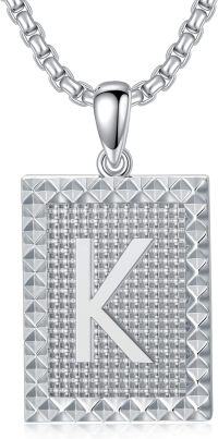 wholesale Sterling Silver A Z Alphabet Square Letter Necklace for Men Women-K