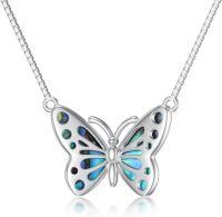 wholesale 925 Sterling Silver Blue Abalone Shell Butterfly Pendant Necklace for Women-Natural textured turquoise