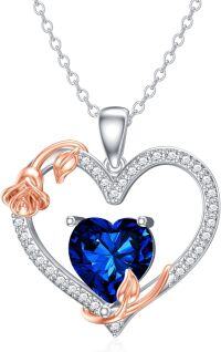 wholesale 925 Sterling Silver Blue Crystal Heart Rose Cross Moon Star Pendant Necklace for Women Gifts-03-Style 3