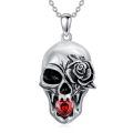 wholesale 925 Sterling Silver Skull Rose Red Stone Pendant Necklace for Women Men-0-0
