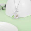 wholesale 925 Sterling Silver Peridot Birthstone Crescent Moon Buddha Holding Gold Cat Pendant Necklace for Women-0-1